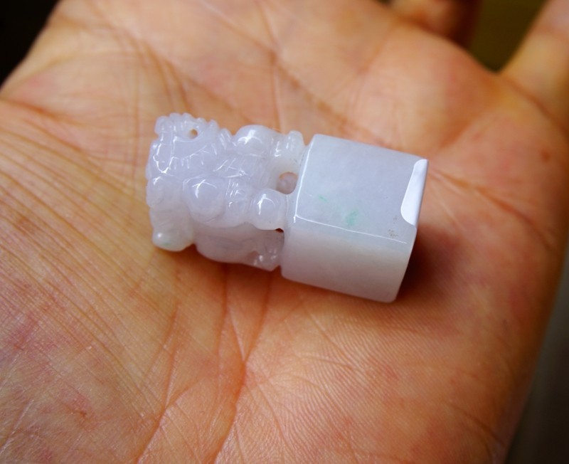 Certified Natural Grade A White Green Jade Jadeite Seal w Pixiu 684
