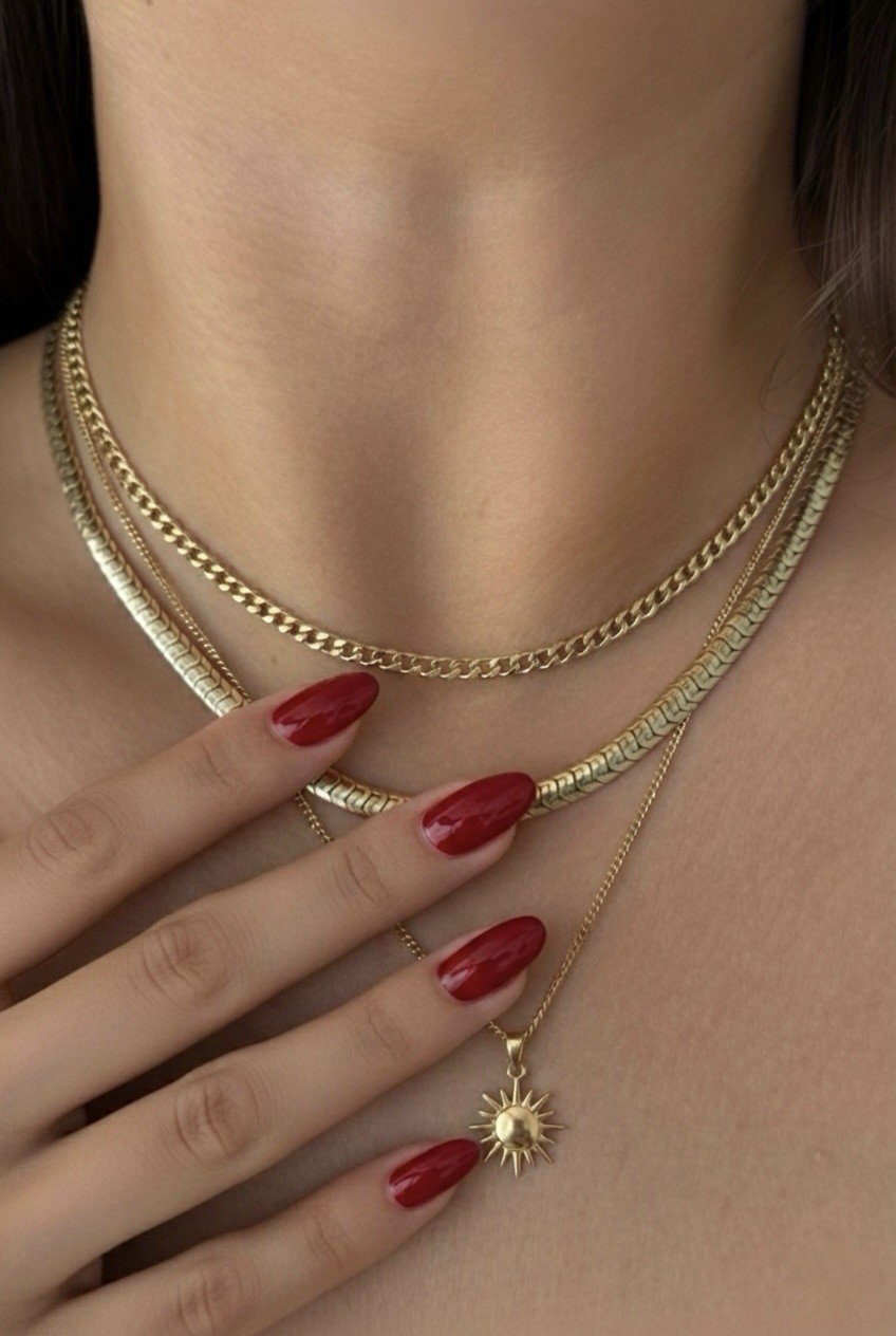 14K Gold Plated Herringbone Chain Necklace | Waterproof & Rhodium Finish – 0.2″