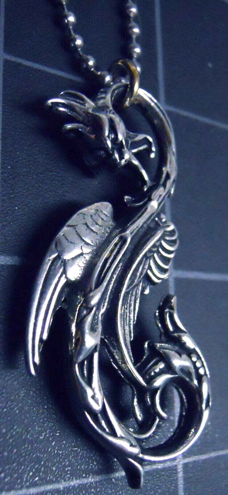 DRAGON OF THE MOON Pendant Stainless Ball Chain New Gothic Necklace