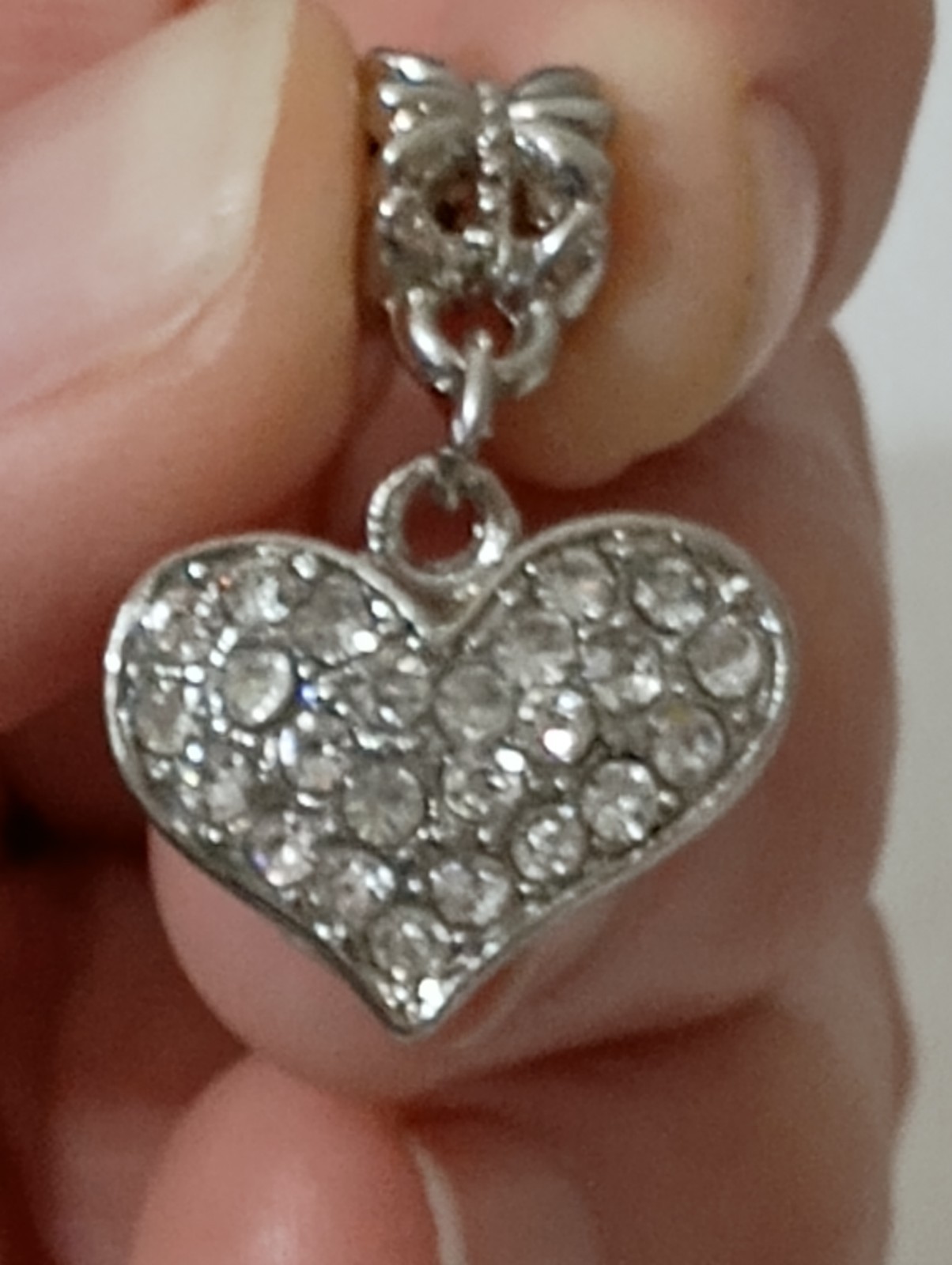Flawless Silver Tone Crystal Encrusted Charm Heart Slide Charm Pendant ~1in CP01
