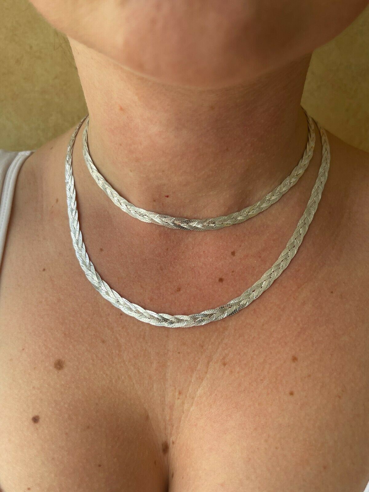 Ladies Solid 925 Sterling Silver Braided Herringbone Chain Necklace 6mm 14″-22″