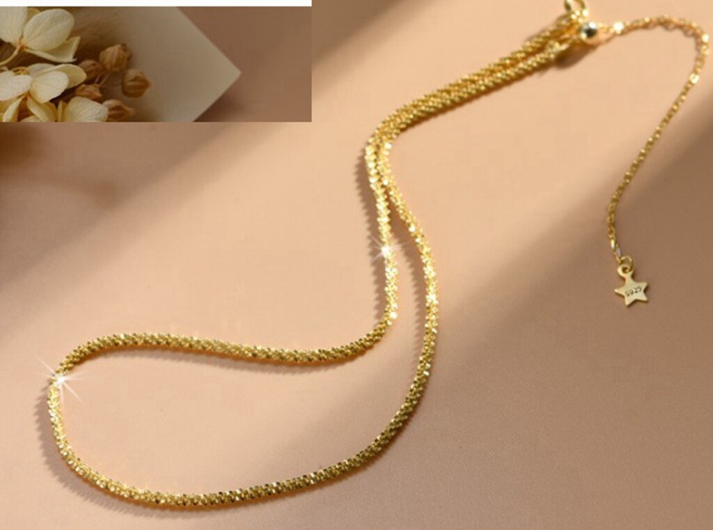 Women Girl 925 Sterling Silver Bling Gold Margarita Chain Choker Necklace 14-17″