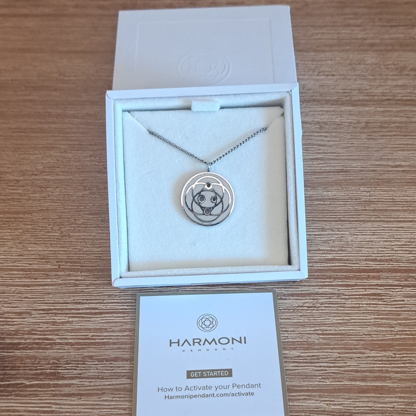 Harmoni Signed Silver Tone Round Charm Pendant Necklace