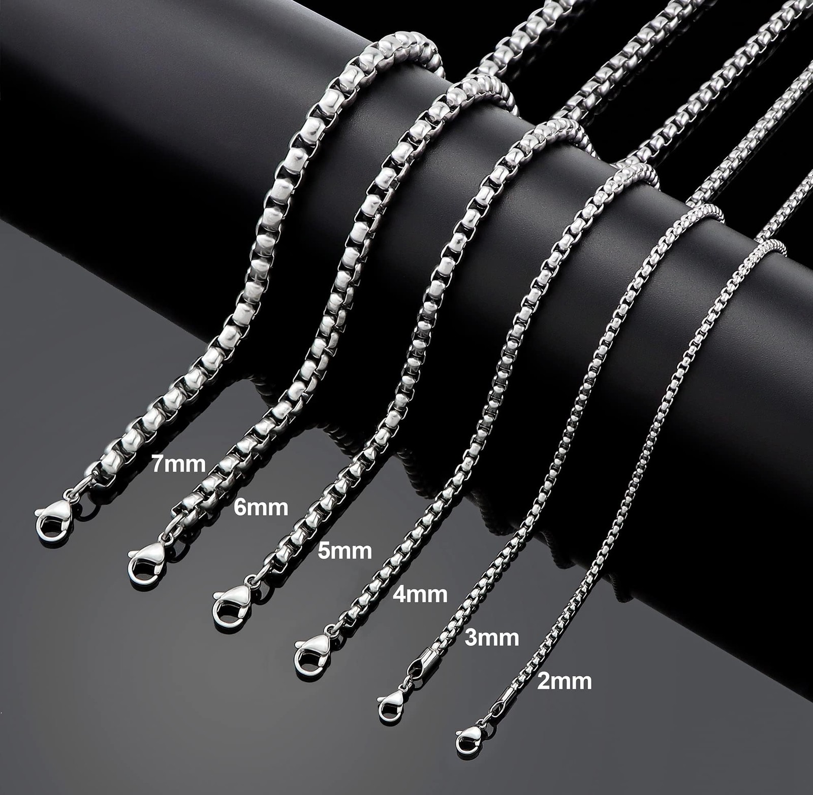Stainless Steel Chain Necklace for Men 2.5MM Square Rolo Chains Round Box Cha…