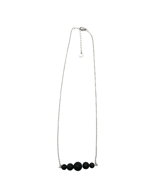 Black Round Nature Lava Rock Graduated Beads Aromatherapy Pendant Necklace 20″