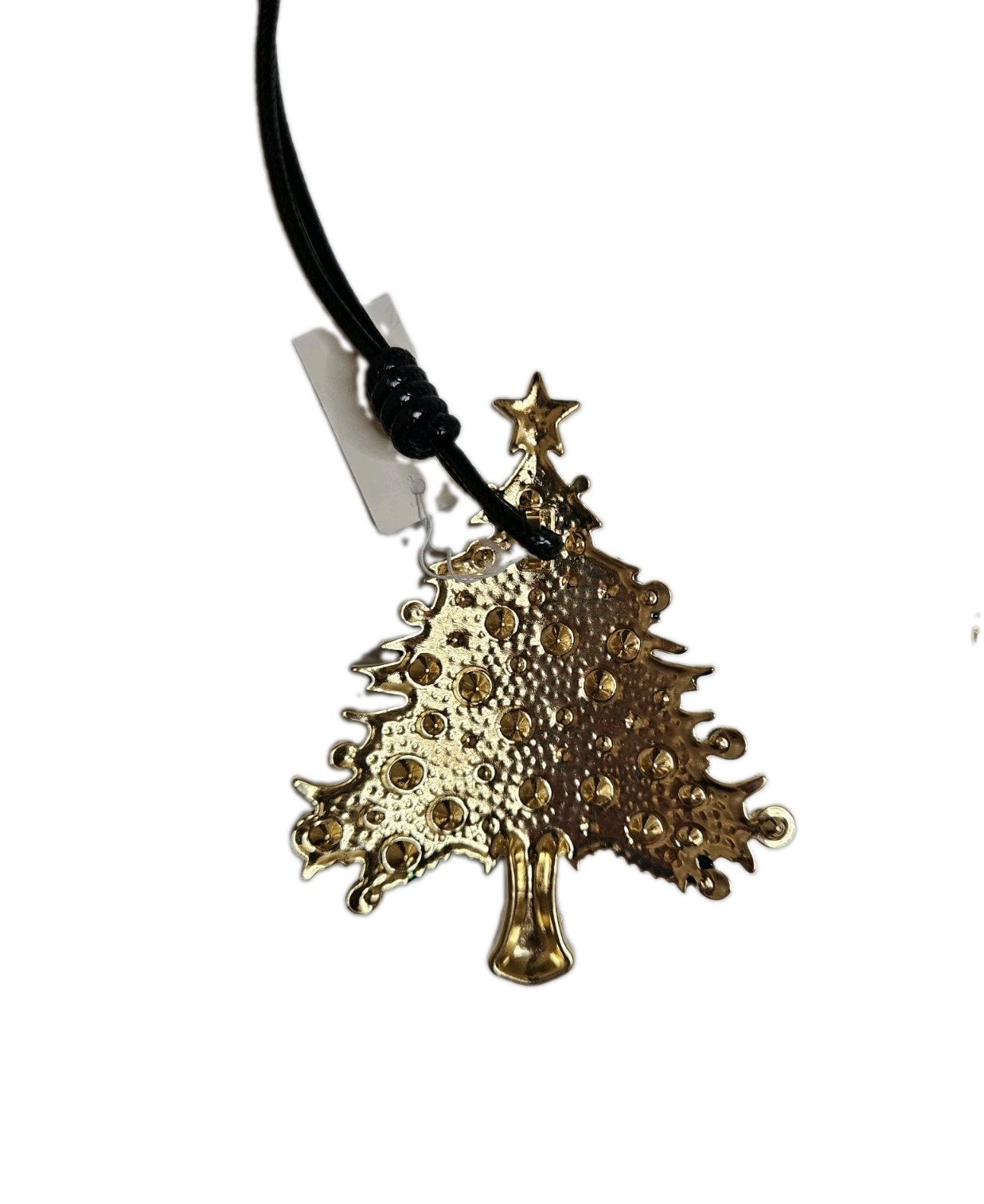 Christmas tree necklace with green tree shape, white pearls, and red star NEW