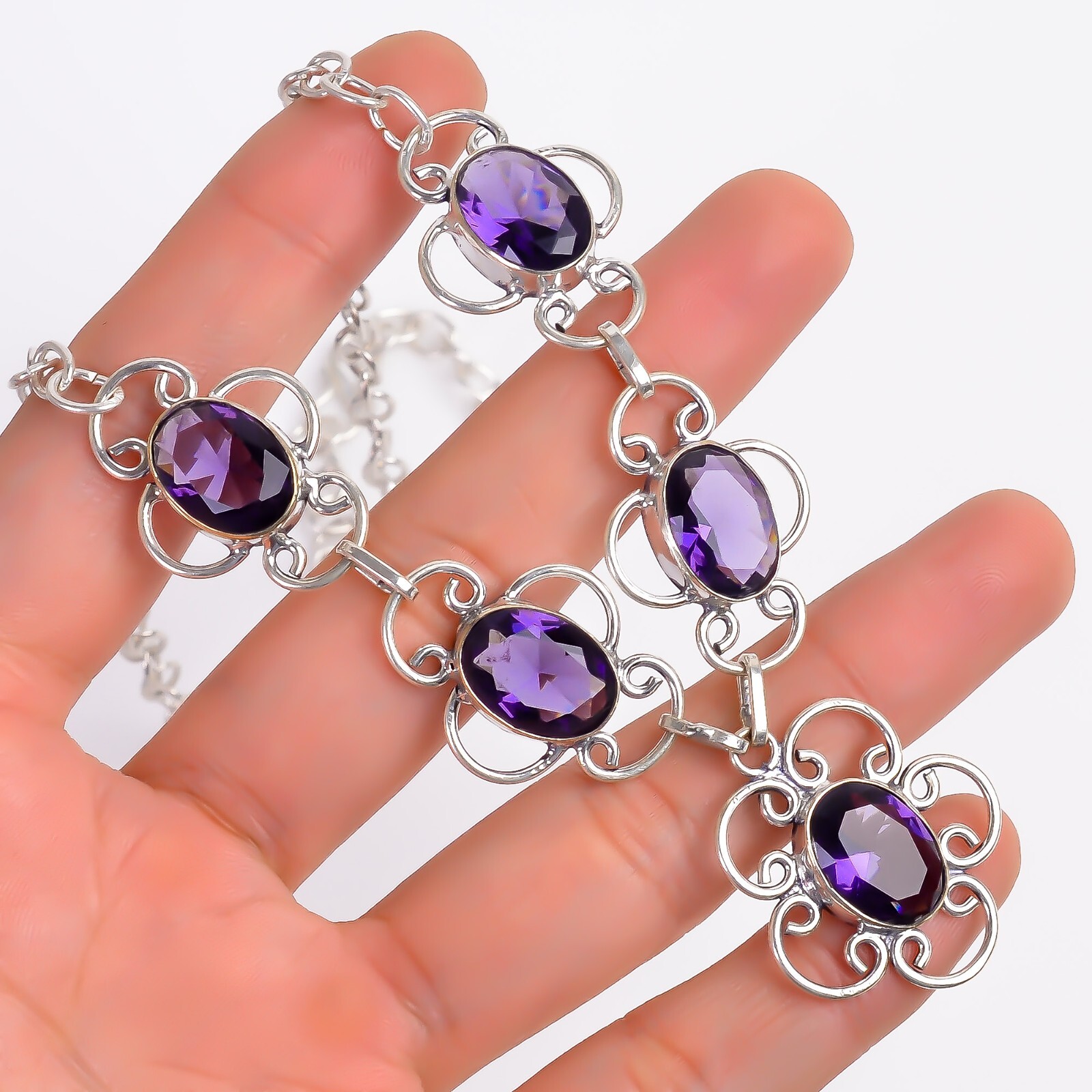 Vintage Handmade Oval Shape Gemstone Jewelry Necklace Size- 18″