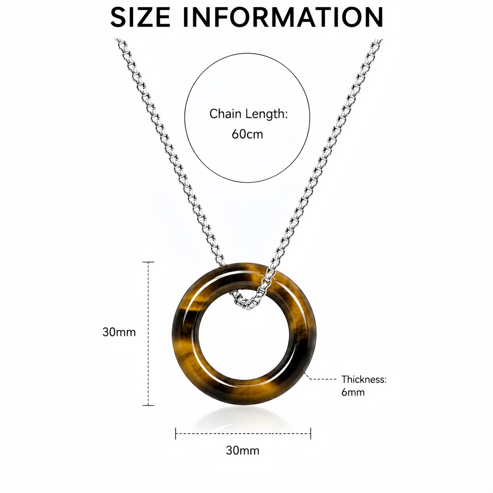 Natural Stone Pendant Necklace for Women, Round Donut Pendant