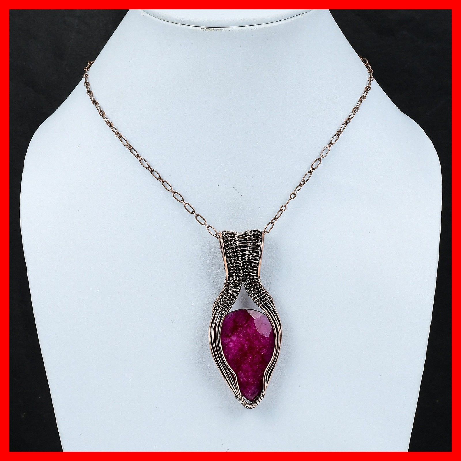 Copper Kashmir Rubi Gemstone Engagement Wire Wrapped Wedding New Pendant Jewelry