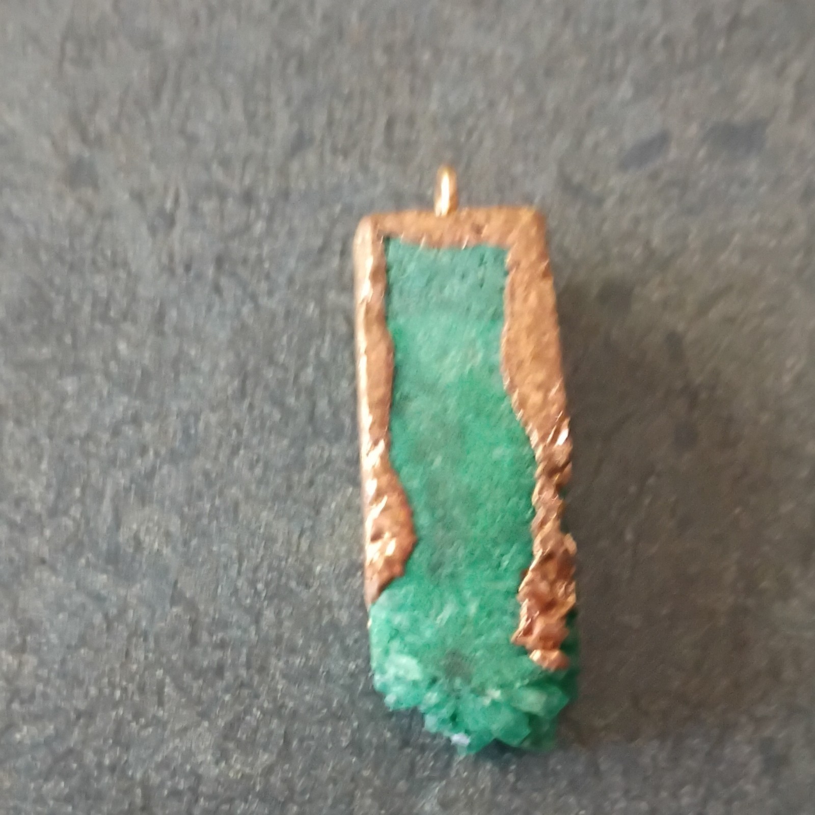 Green Rectangular Stone Charm Pendant Gold Bezel Setting w/ Bail