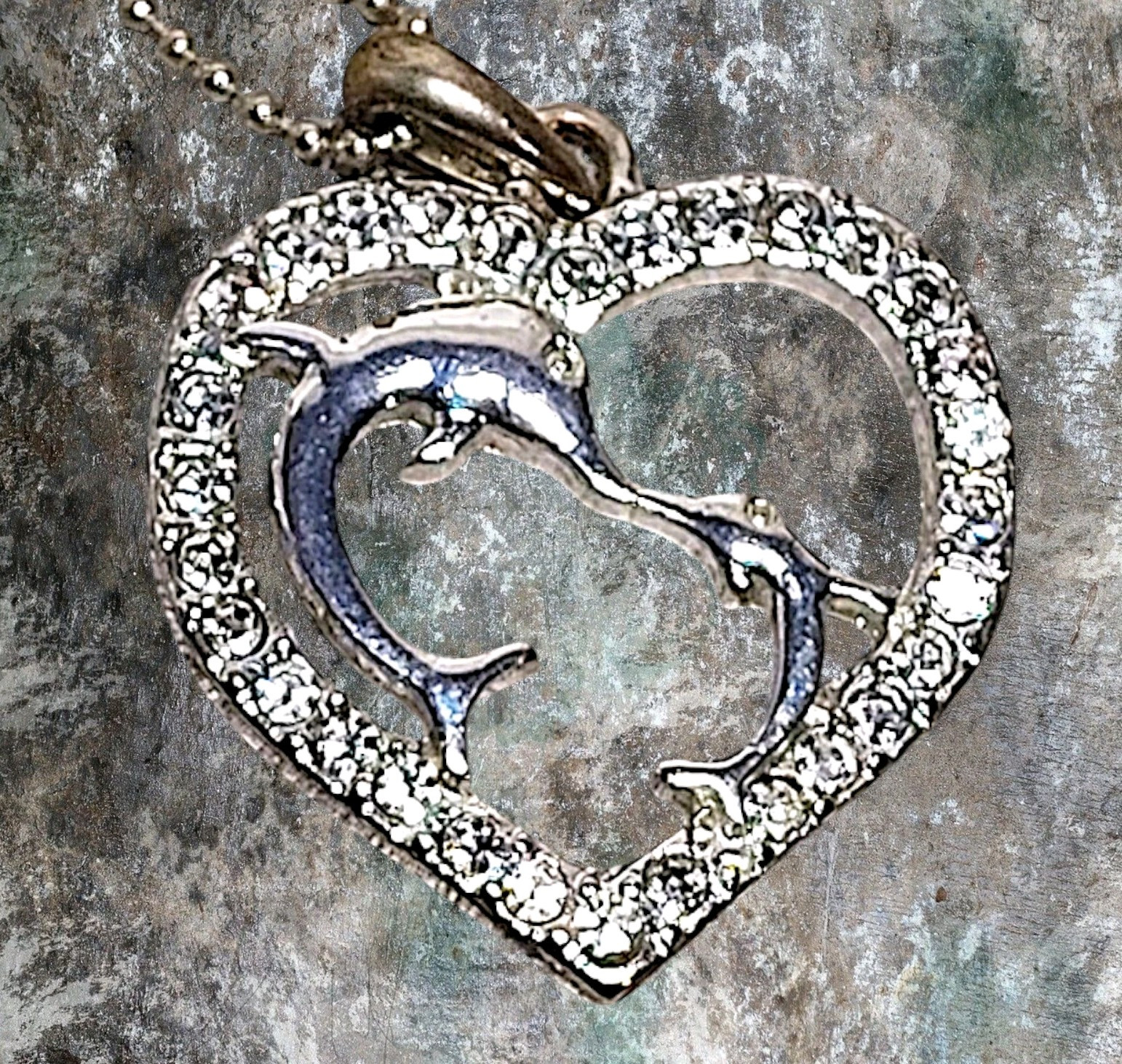 Dolphins Heart Pendant Necklace 16”-19” Silver Toned By Adult Jewels