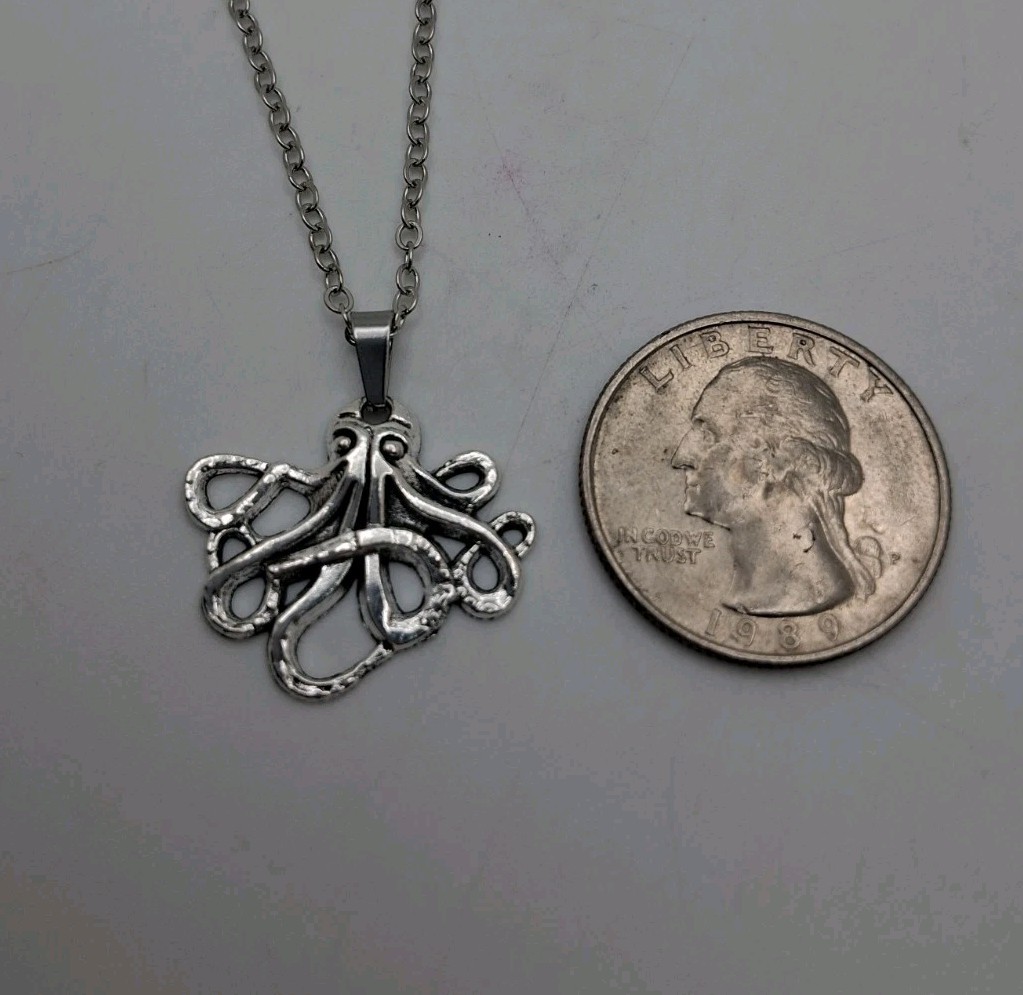 Octopus Pendant Necklace Nature Beach Ocean Vacation Gift Silver Toned