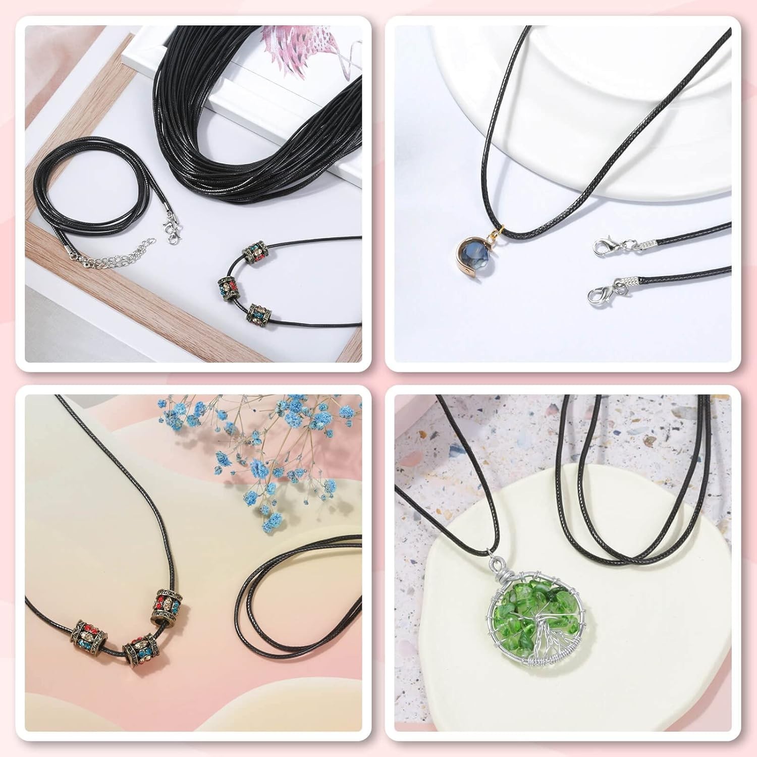 50 Pcs Black Waxed Cotton Cord Necklace String Rope with Clasp for Jewelry Ma…