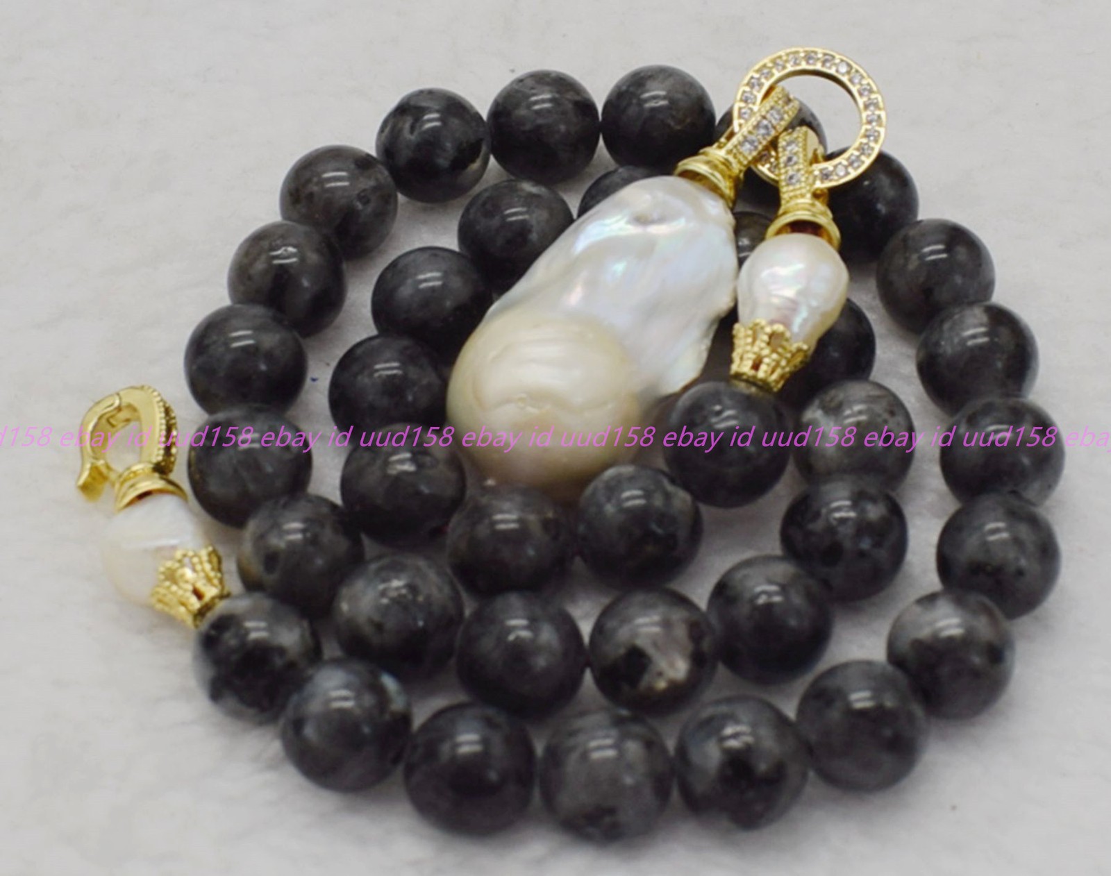 Pretty 6/8/10/12mm Black Labradorite White Baroque Pearl Pendant Necklace16-36in