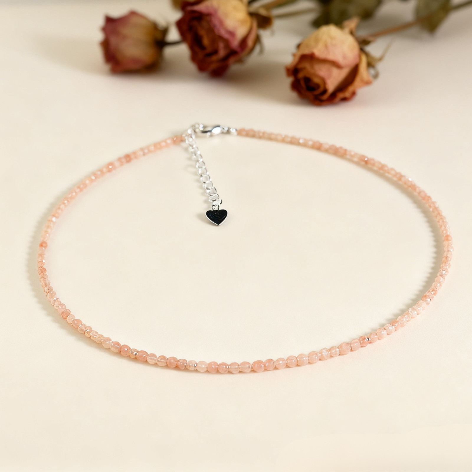 2mm Sunstone Tiny Bead Choker Minimalist Delicate Healing Lucky Necklace Gift