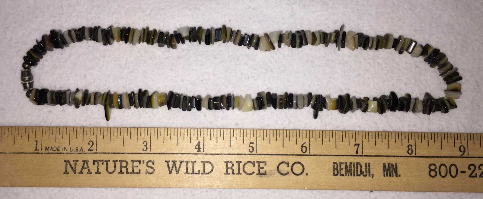 Polished Stone Choker Necklace & Black Plastic Bead Strand String Lot of 2