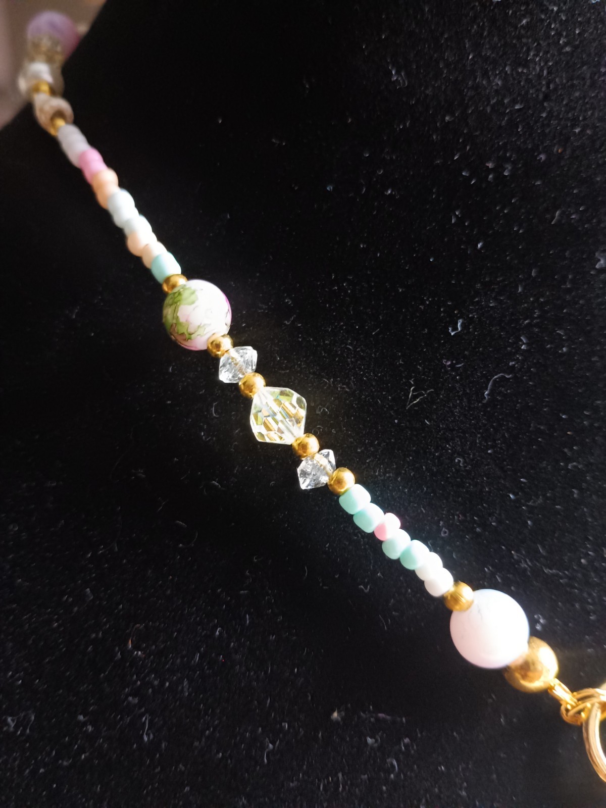 Handmade Beaded Ball/Bead Chain Necklace Pink Shell Pendant Cross Charm Beach