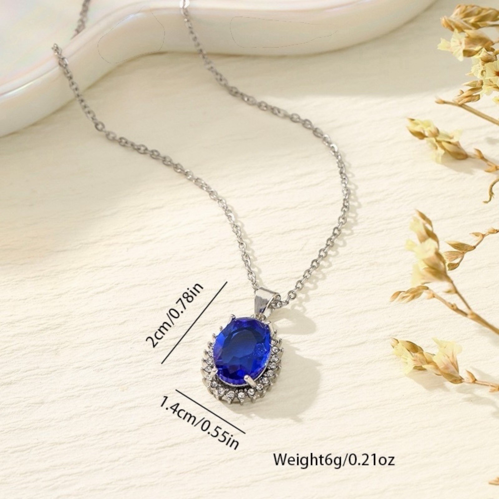 Fashion Women 925 Sterling Silver Necklace Crystal Simulated Sapphire Style A75