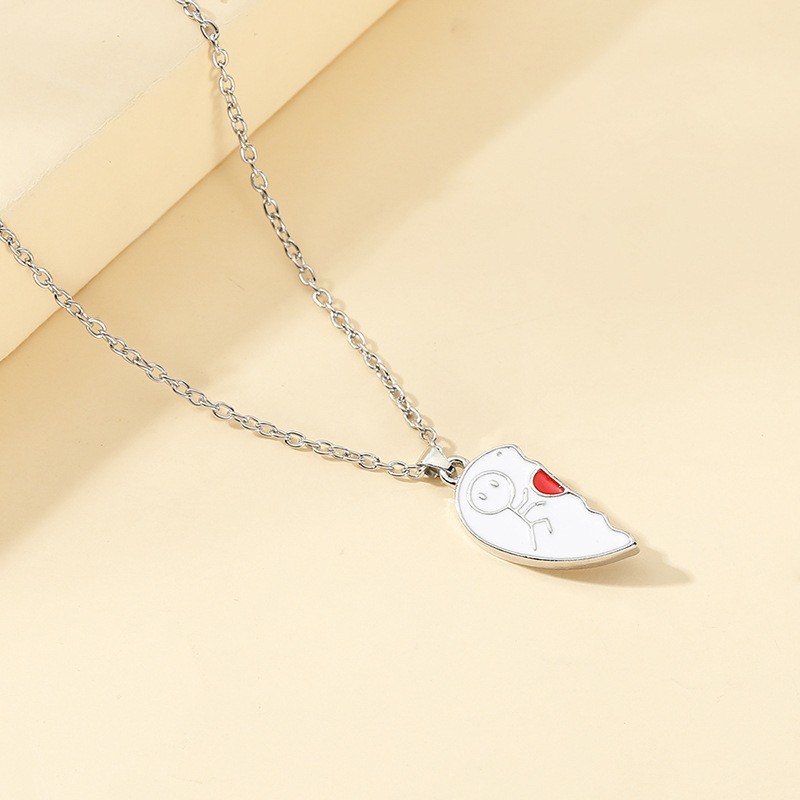 2pcs Magnet Matchstick People Lovers’ Black White Heart Pendant Chain Matching N