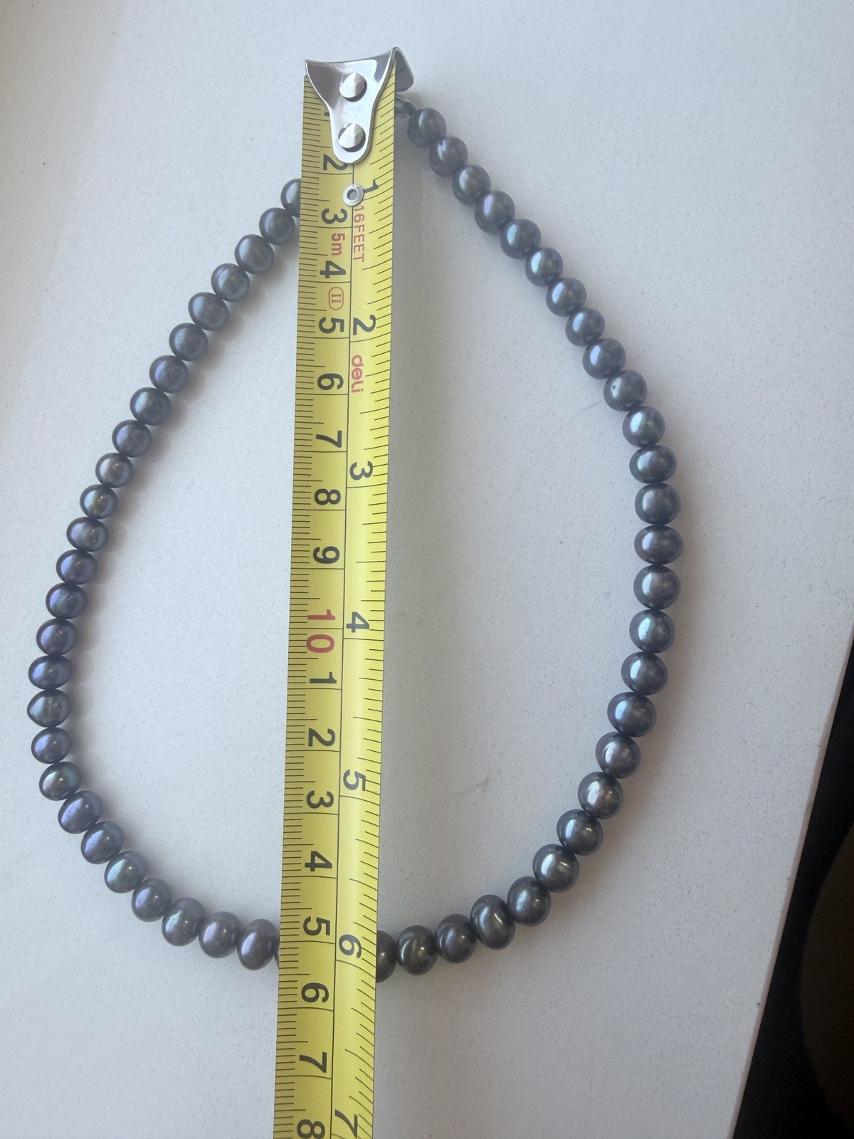 Genuine 6-7mm Freshwater Black Natural Pearl Necklace 16 in Silver Clasp