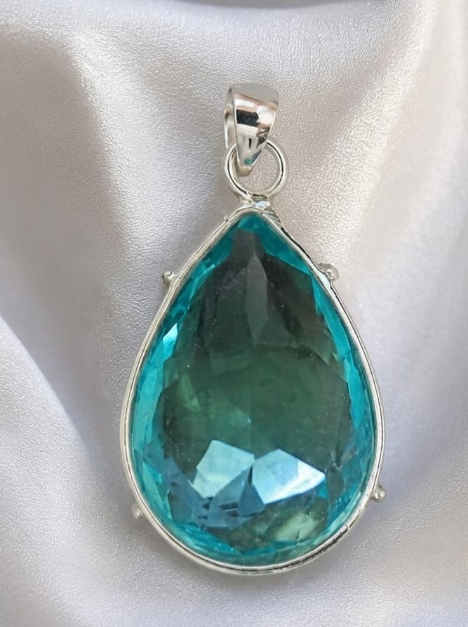 Certified 60 Ct Aquamarine Pendant Sterling Silver Pear Cut A+ Gemstone Jewelry