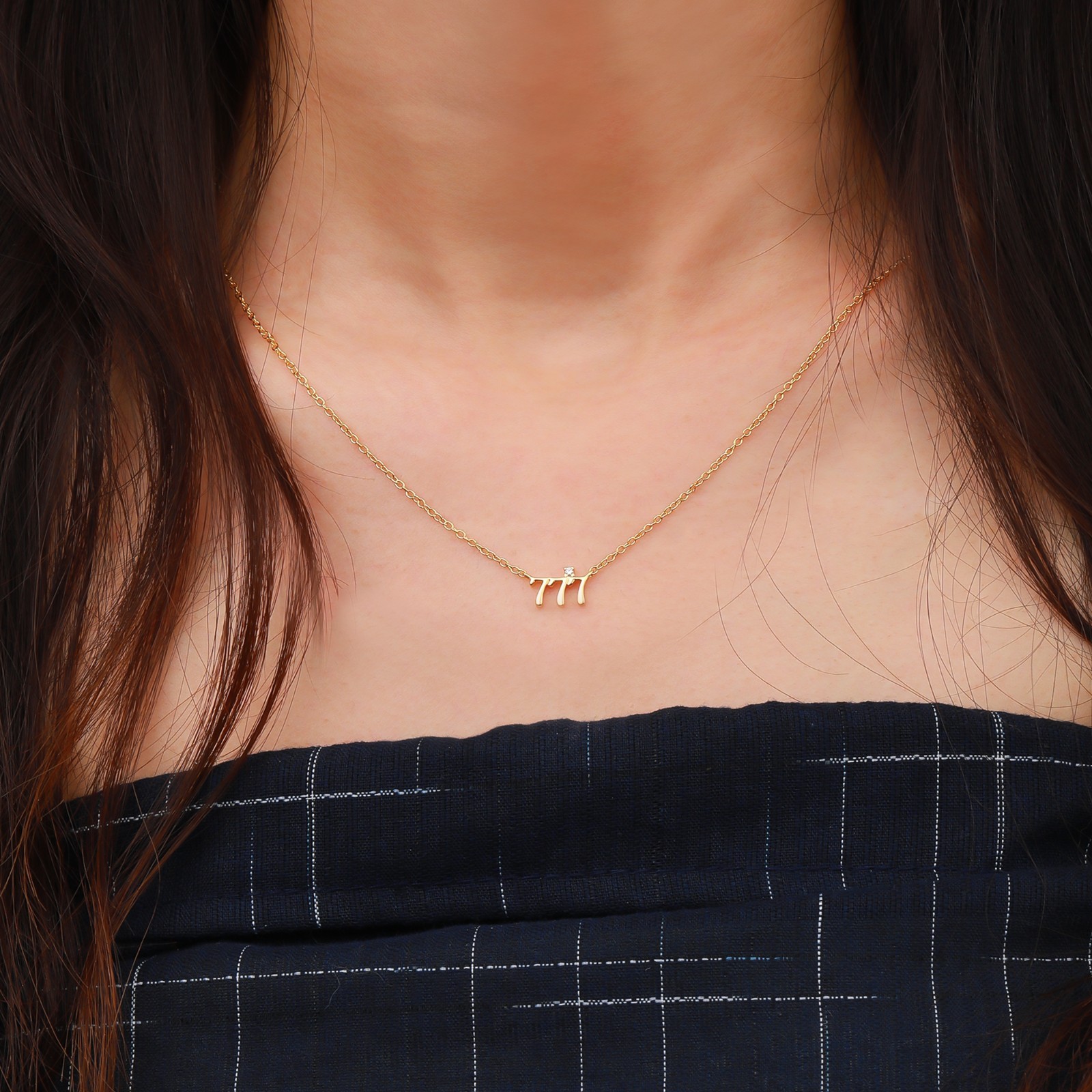 Gold Zircon Necklaces Number Design Collarbone Necklace Clavicle Chain