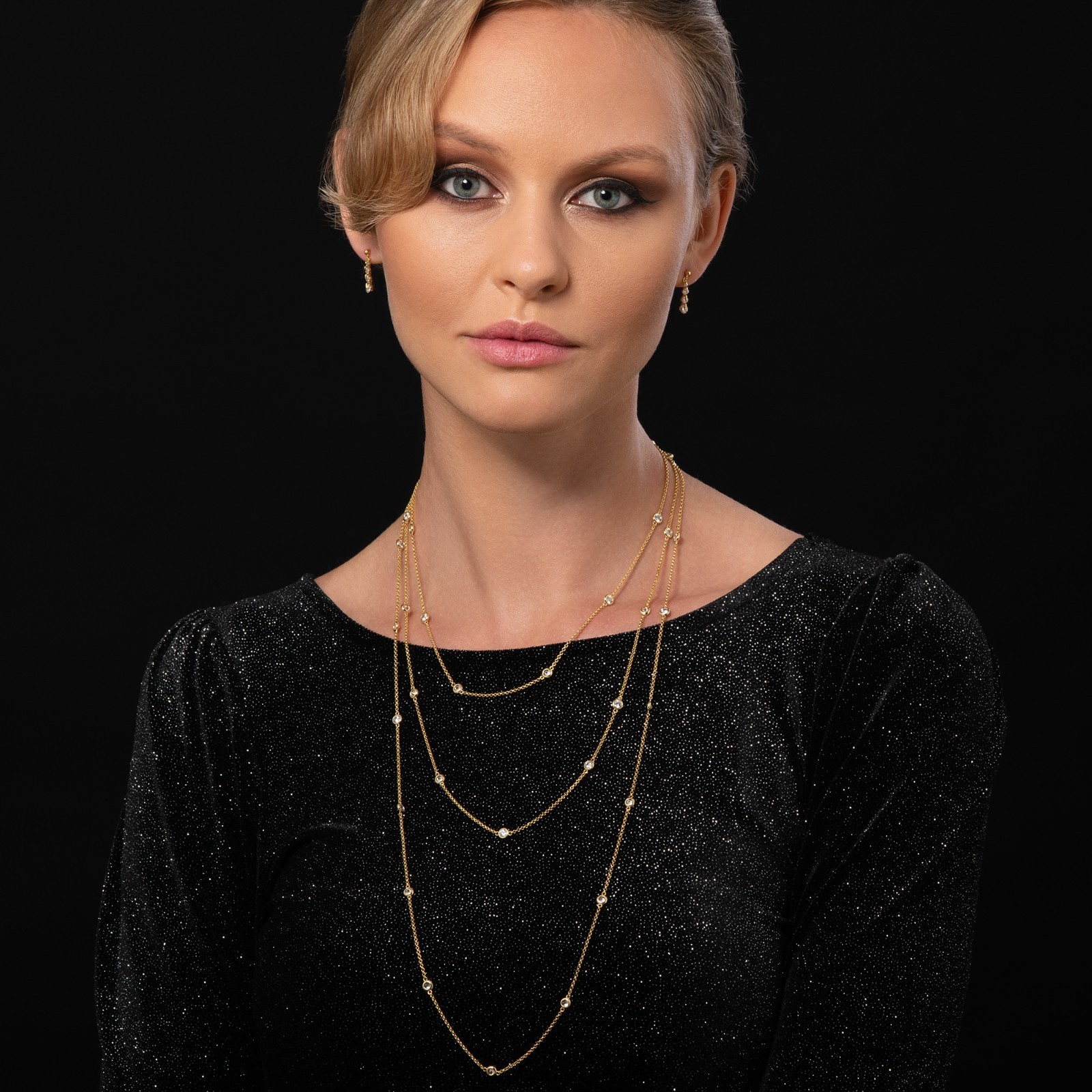 Long Gold Chain Necklace with Stones