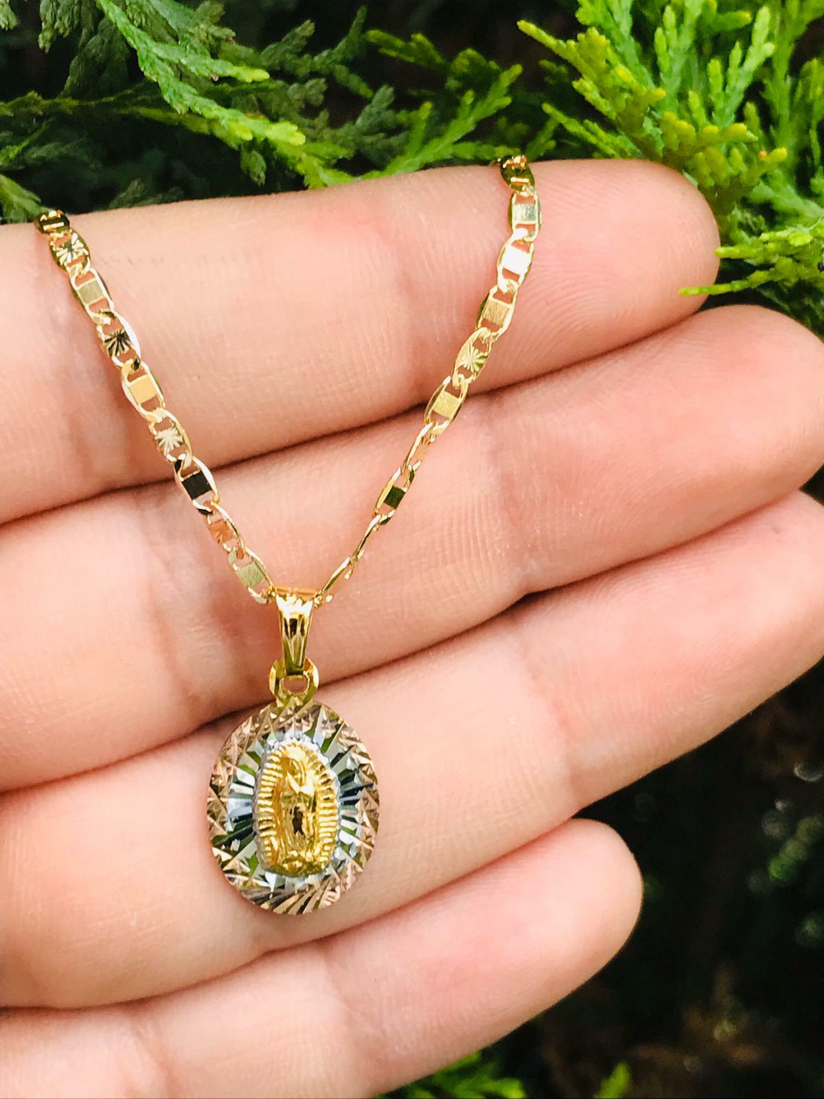 Cadena y Medalla de Guadalupe para Mujer Oro Laminado, Virgin Guadalupe Necklace