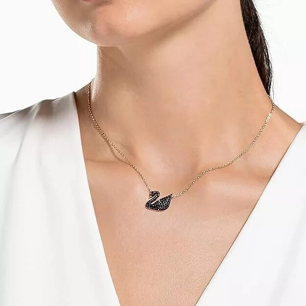 Genuine Swarovski Crystal ICONIC SWAN Pendant Swan Black, Rose gold 5204134