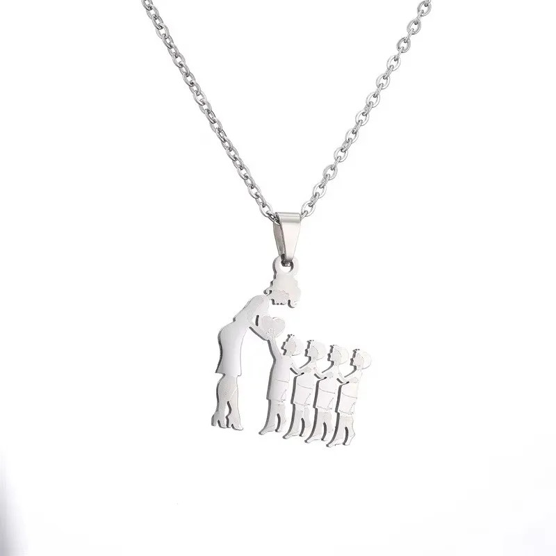 Mother Child Heart Necklace Stainless Steel Family Figure Pendant Jewelry