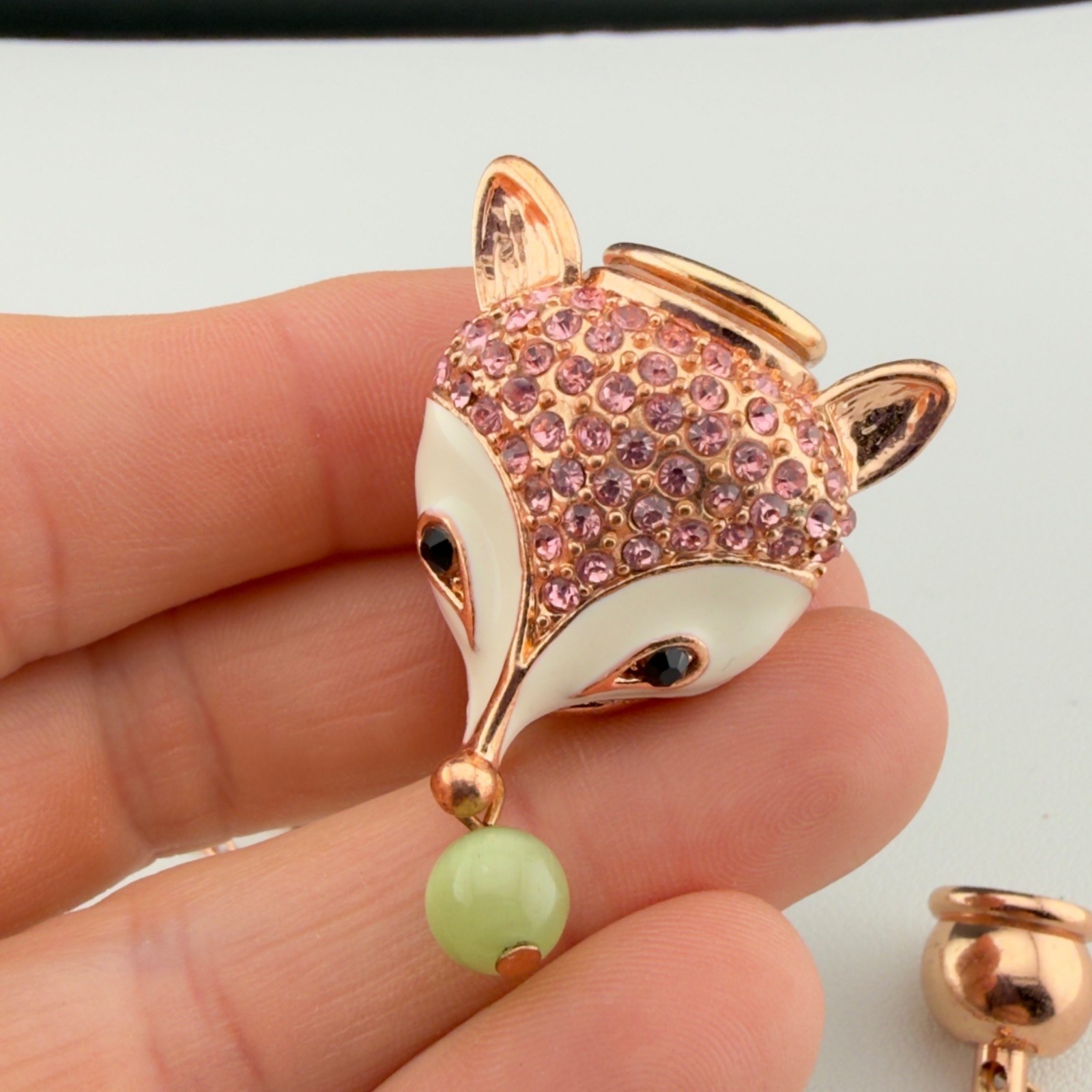 Fox Pendant Perfume Bottle Necklace Rose Gold Pink Crystals