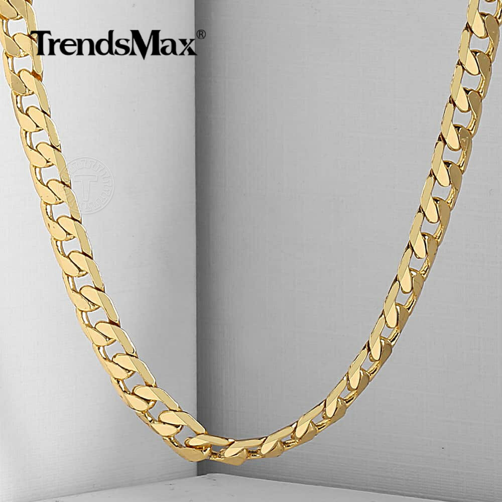 5mm Gold Filled Cut Curb Chain Necklace Womens Mens Link Gift 18 20 22 24 inches