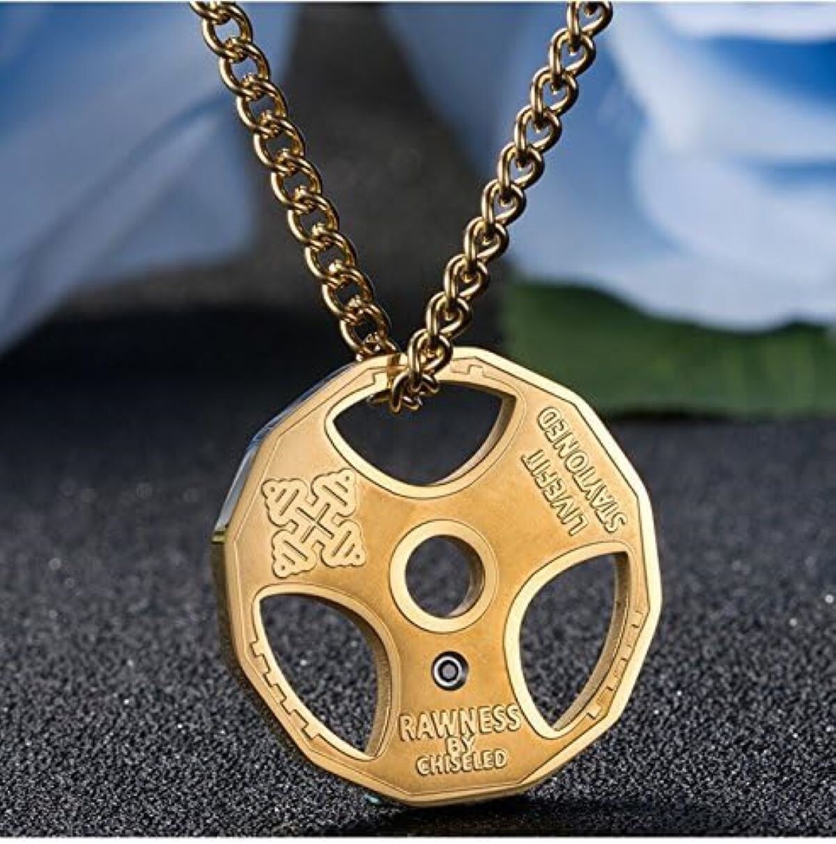 Weight Plate Gym Bodybuilding Fitness Sport Jewelry Necklace Gold