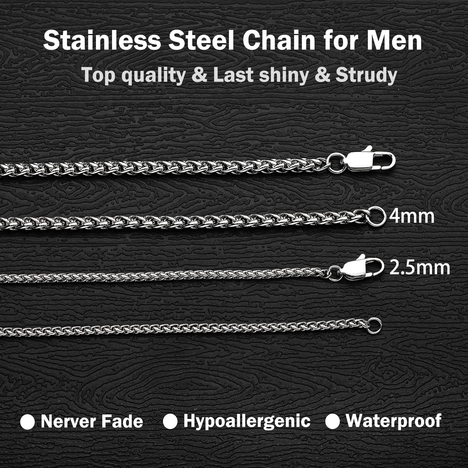 Stainless Steel Wheat Chain Necklace 2.5mm/3mm/4mm Silver Gold Jewelry for Men W