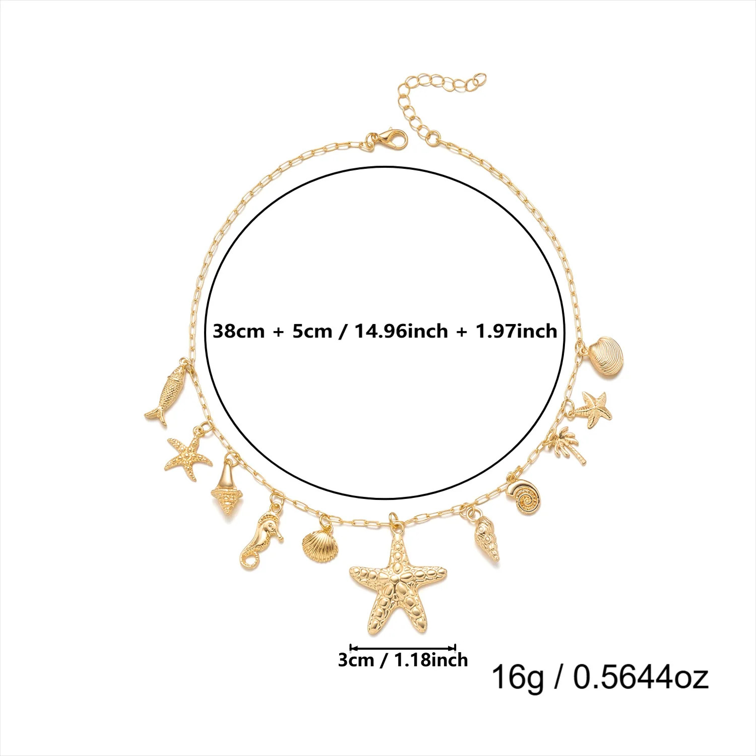 Boho 2 Layer Baroque Pearl Chain Necklaces Gold Plated Seashell Starfish Conch P