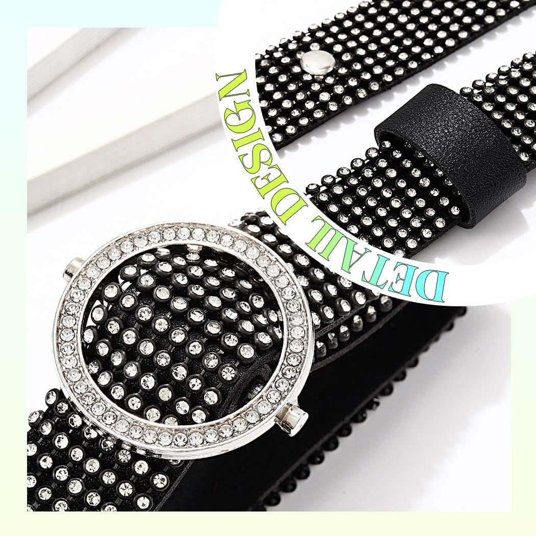 Black Rhinestone Choker Necklace Leather Gothic Thick Collar for Women