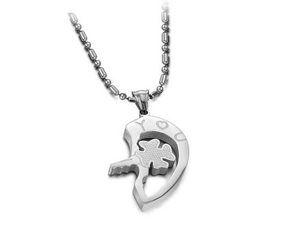 Men Women Couple Necklace I Love You Lock and Key Heart Pendant Stainless Steel