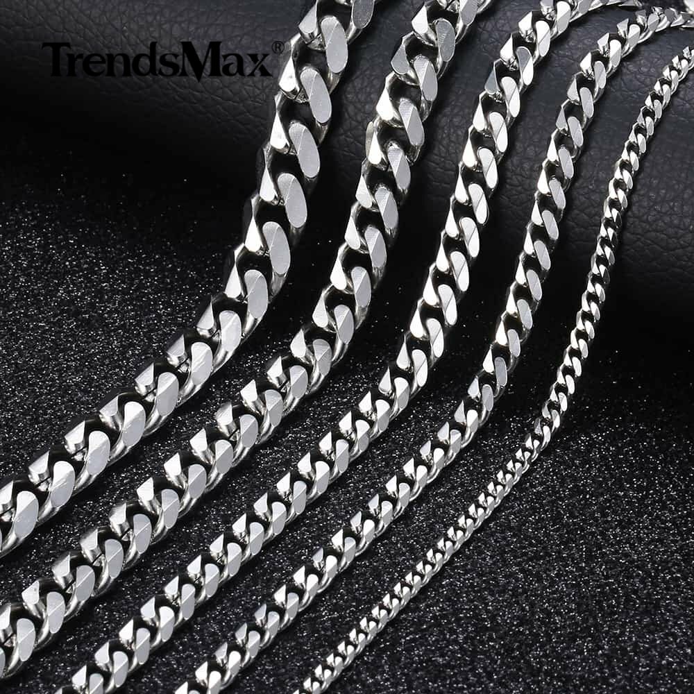 Mens Silver 316L Stainless Steel Cuban Curb Chain Necklace Choker 3/5/7/9/11mm