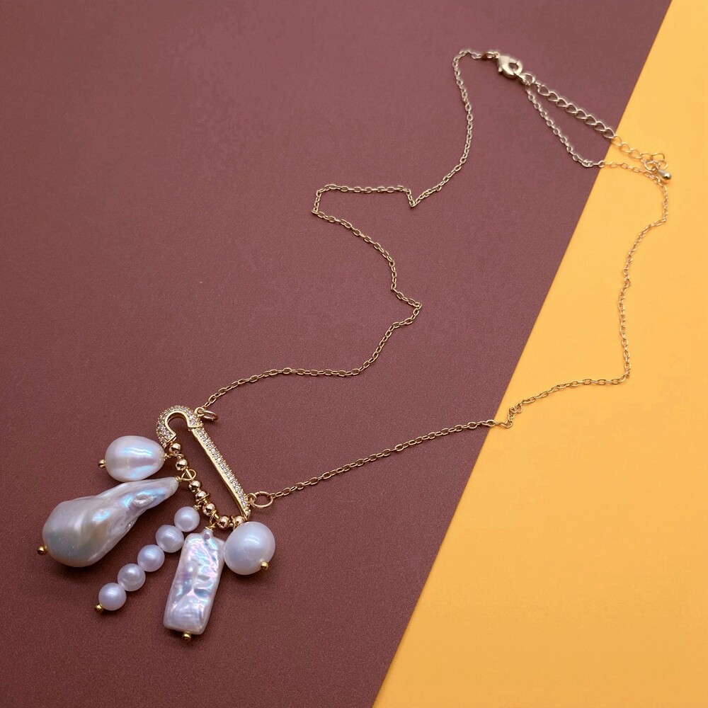 Freshwater Multi Shape Pearl Charm Gold Plated Chain Necklace