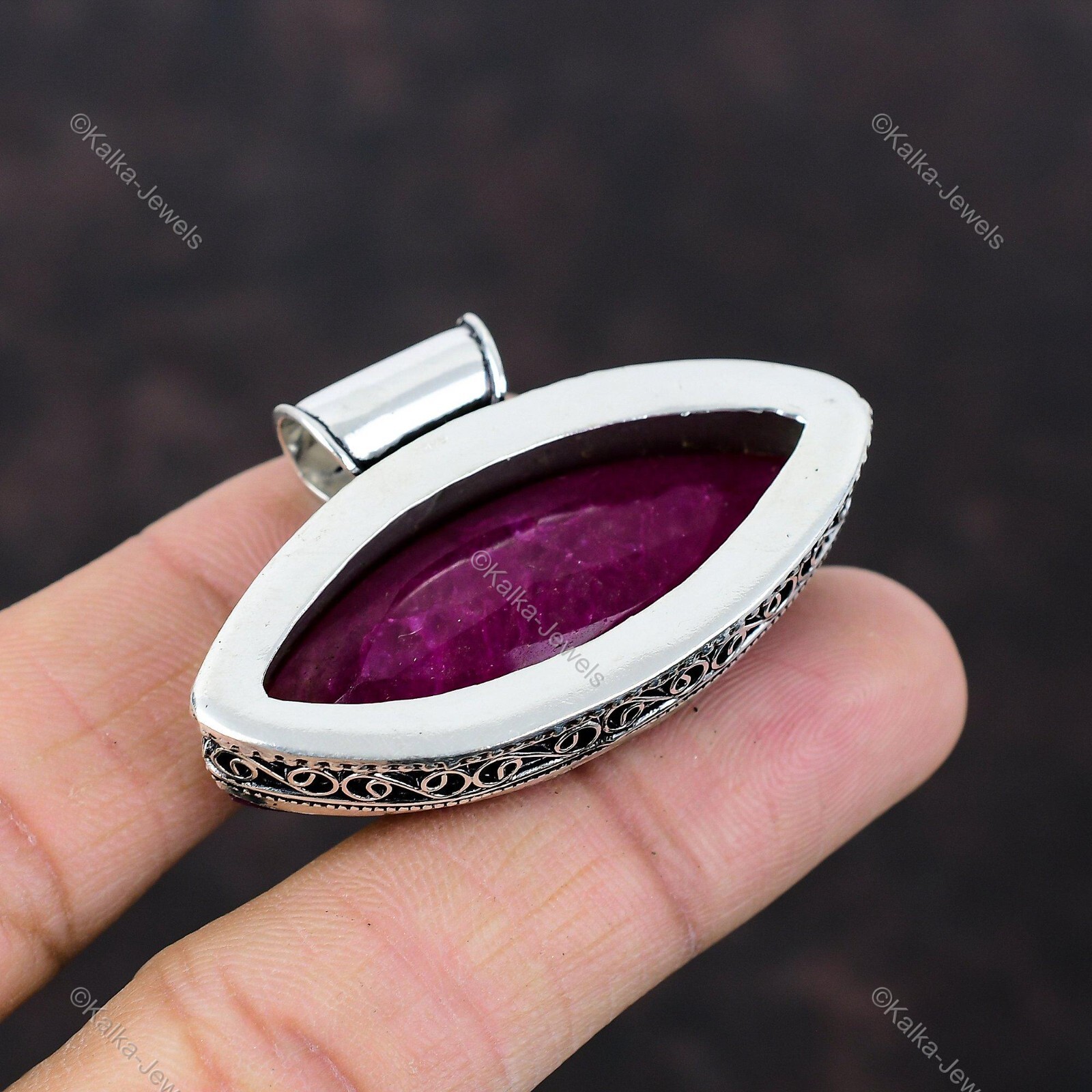 Kashmir Rubi Gemstone Pendant Vintage Red 925 Sterling Silver Jewelry Gift