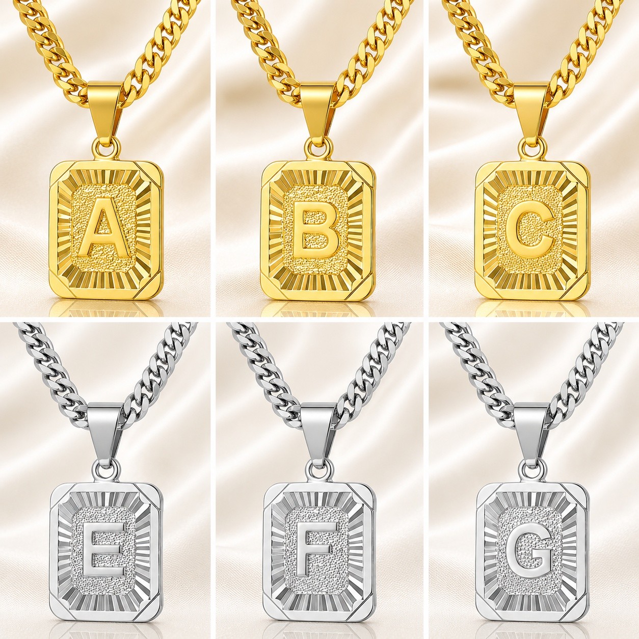 Pendant Necklace Stainless Steel Gold Letter Rectangle Band Silver 21.65 in N104