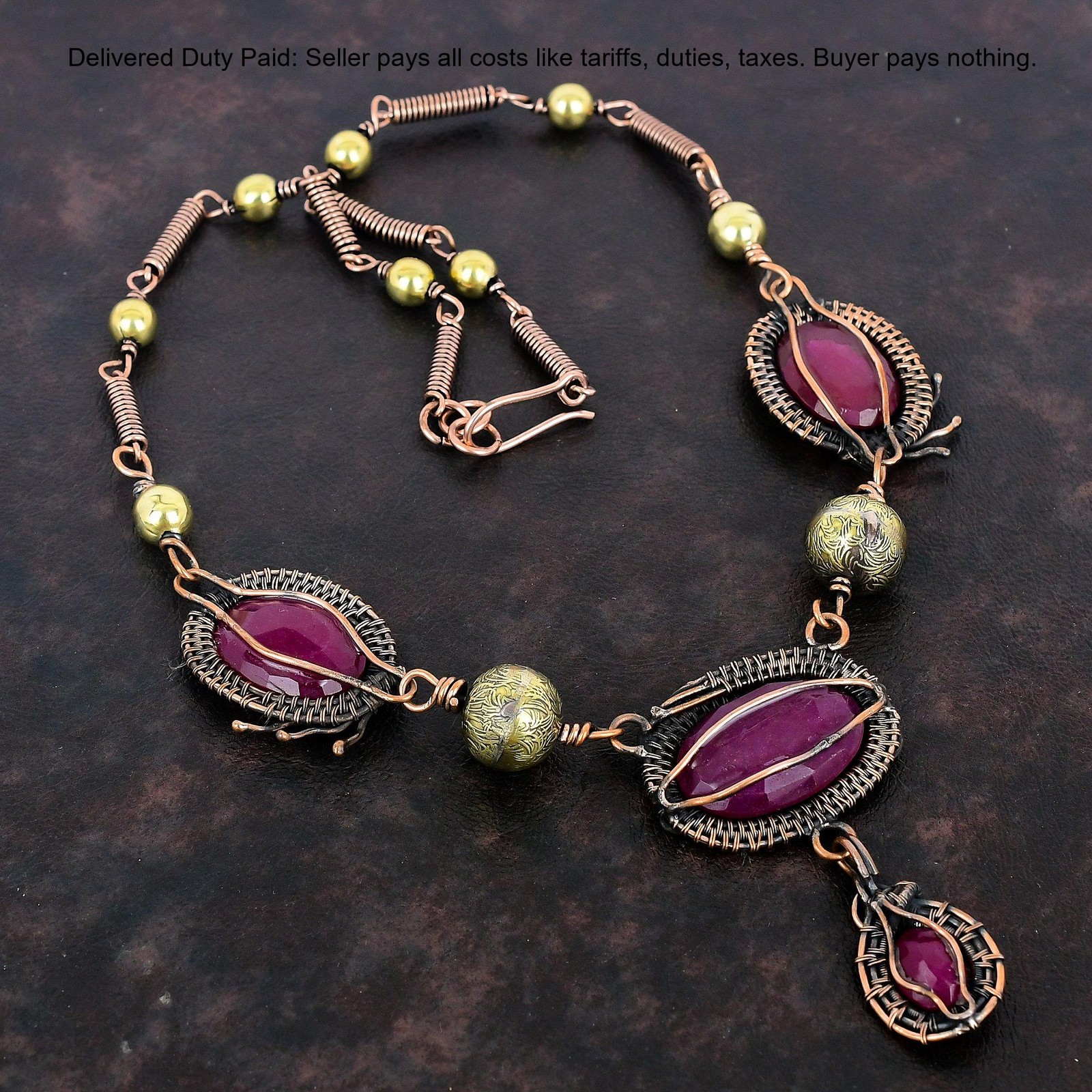 Copper Kashmir Rubi Gemstone Chain Mother’s Day Wire Wrapped Necklace Jewelry