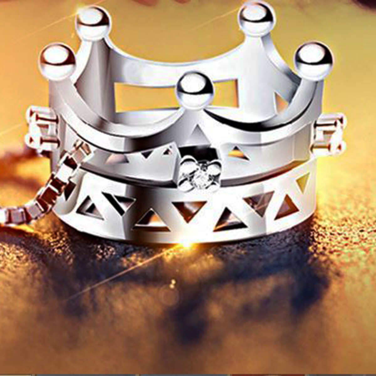 14k White Gold Plated Cubic Zirconia Princess Crown Pendant Necklace for Women