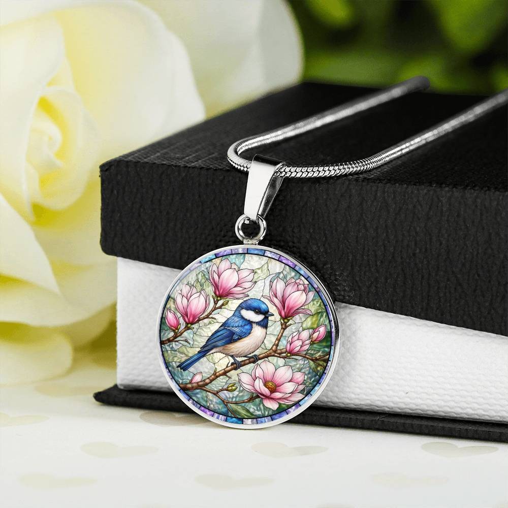 Bluebird Floral Engraved Necklace Bracelet or Keychain
