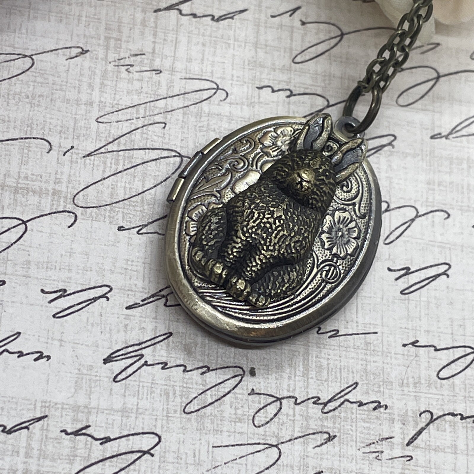 BUNNY RABBIT Locket Necklace JEWELRY Pendant PHOTO bronze Picture Birthday Gift