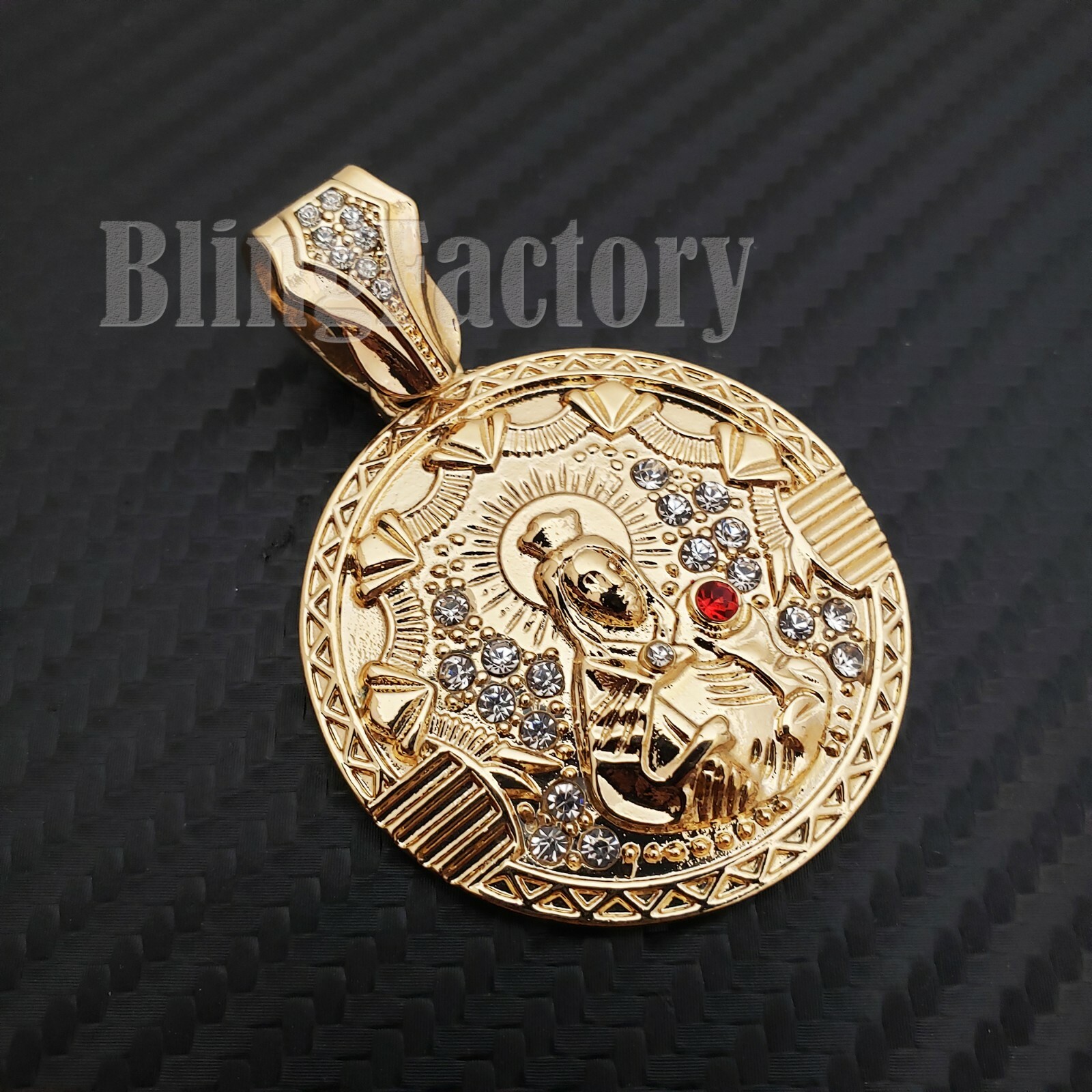 HIP HOP JEWELR ICED GOLD PLATED SANTA BARBARA MEDAL CUBIC ZIRCONIA CHARM PENDANT