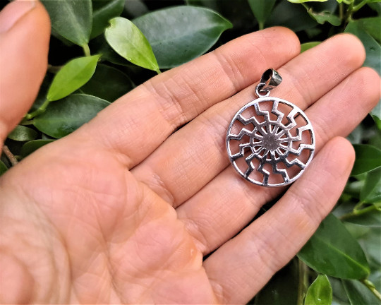 Sun Wheel Pendant 925 Sterling Silver Black Sun Occult Esoteric Talisman Viking
