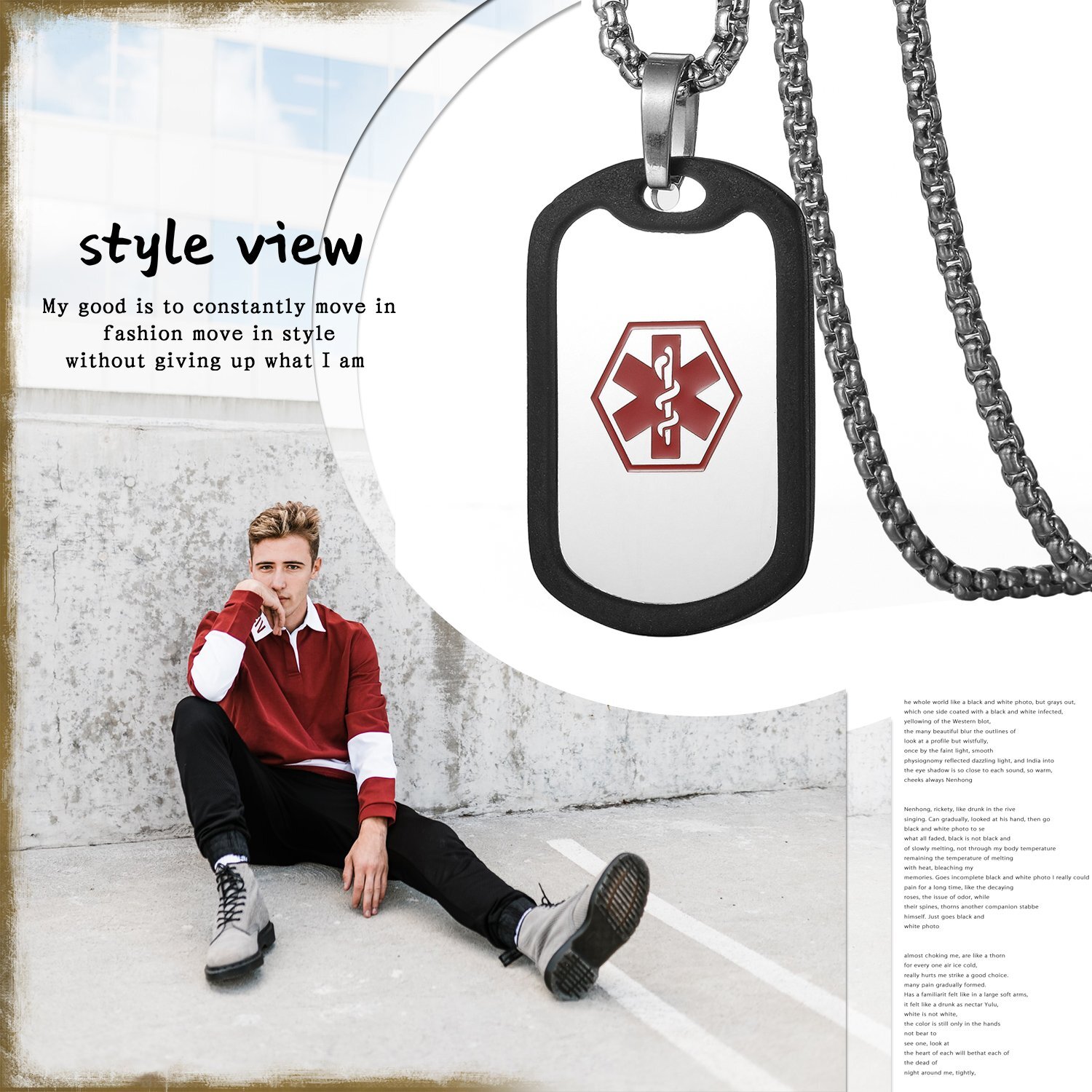 Men Women Medical Alert ID Dog Tag Pendant Chain Necklace Stainless Steel