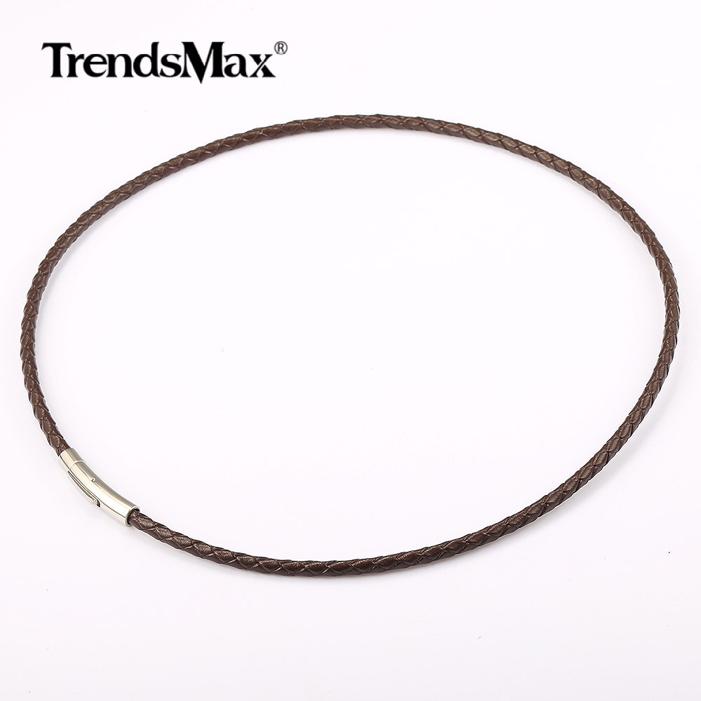 4MM Man-made Braided Leather Rope Cord Necklace Stainless Steel Push Lock 16-30″