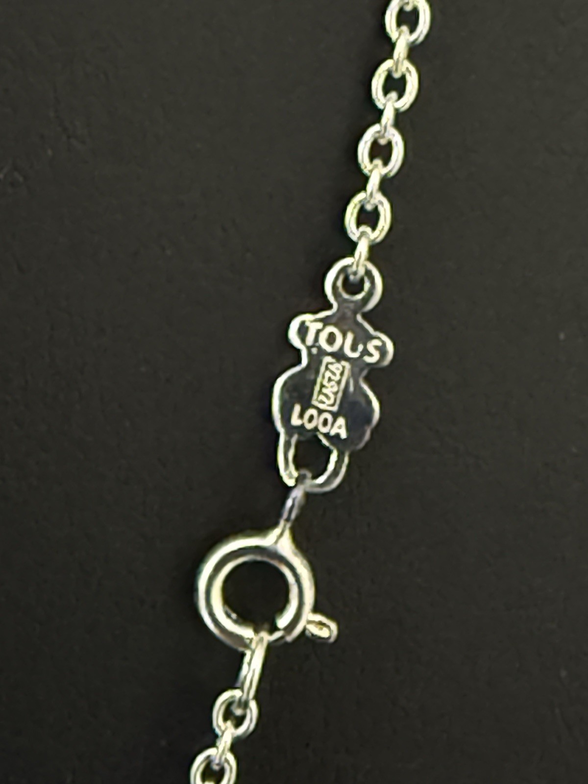 TOUS 925 Sterling Silver Signed Teddy Bear Charm Pendant Cable Necklace